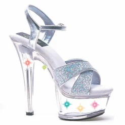 Ellie Shoes 6 Heel Silver Glitter Sandal W/ Multicolor Lights