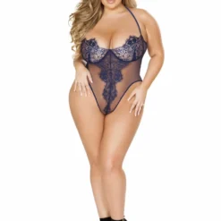 Roma Costume Elegant Navy Sheer Eyelash Teddy With Eyelash Lace Detail 8 Roma Costume Elegant Navy Sheer Eyelash Teddy With Eyelash Lace Detail