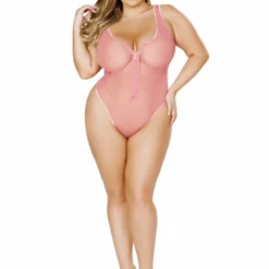 Roma Costume Zip-Up Peach Fishnet Teddy LINGERIE