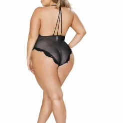 Roma Costume Black One Piece V-Shaped Eyelash Lace And Satin Teddy