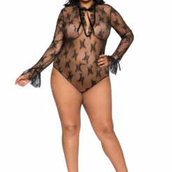 Roma Costume Elegant Long Sleeved Keyhole Teddy With Ruffle Detail & Snap Bottom