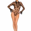Roma Costume Elegant Long Sleeved Keyhole Teddy With Ruffle Detail & Snap Bottom