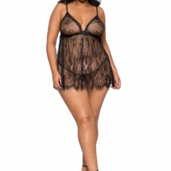 Roma Costume Elegant Eyelash Lace Babydoll With Panty LINGERIE