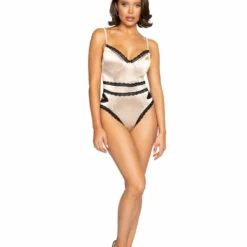 Roma Costume LINGERIE Stretch Satin Teddy With Lace Detail