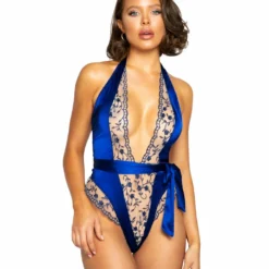 Roma Costume Low Plunge Floral Embroidery & Satin Teddy LINGERIE