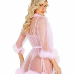 Roma Costume LINGERIE Sheer Marabou Robe
