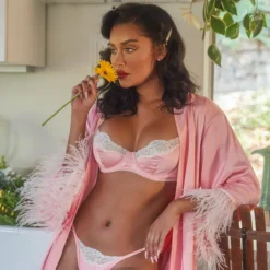 Roma Costume Soft Satin Robe With Ostrich Feathered Trim LINGERIE