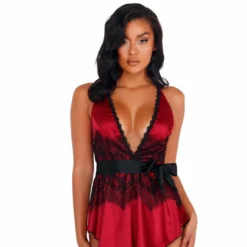 Roma Costume LINGERIE Satin & Lace Babydoll With Tie