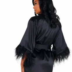 Roma Costume Soft Satin Robe With Ostrich Feathered Trim LINGERIE