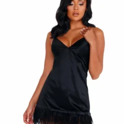Roma Costume LINGERIE Soft Satin Chemise With Ostrich Feathered Trim