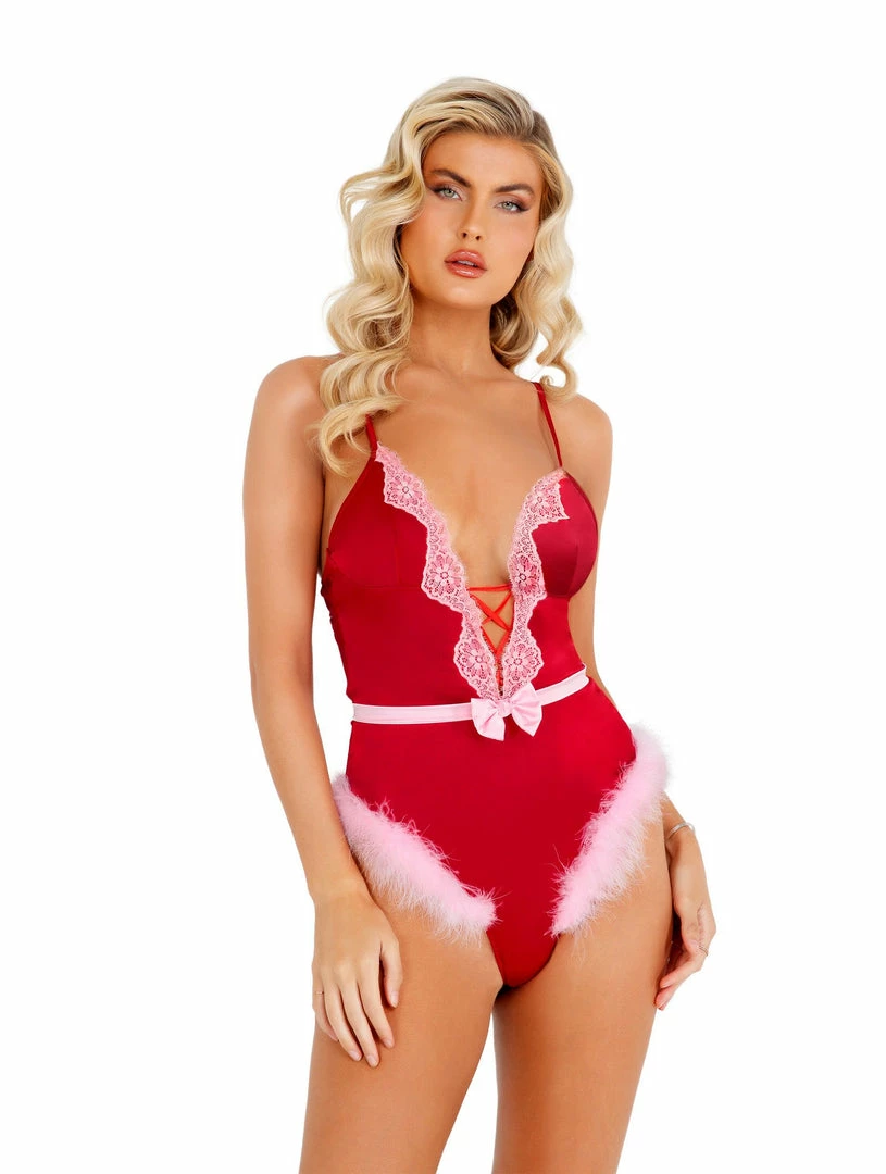 Roma Costume Marabou Satin Teddy With Bow Detail 3 Roma Costume Marabou Satin Teddy With Bow Detail