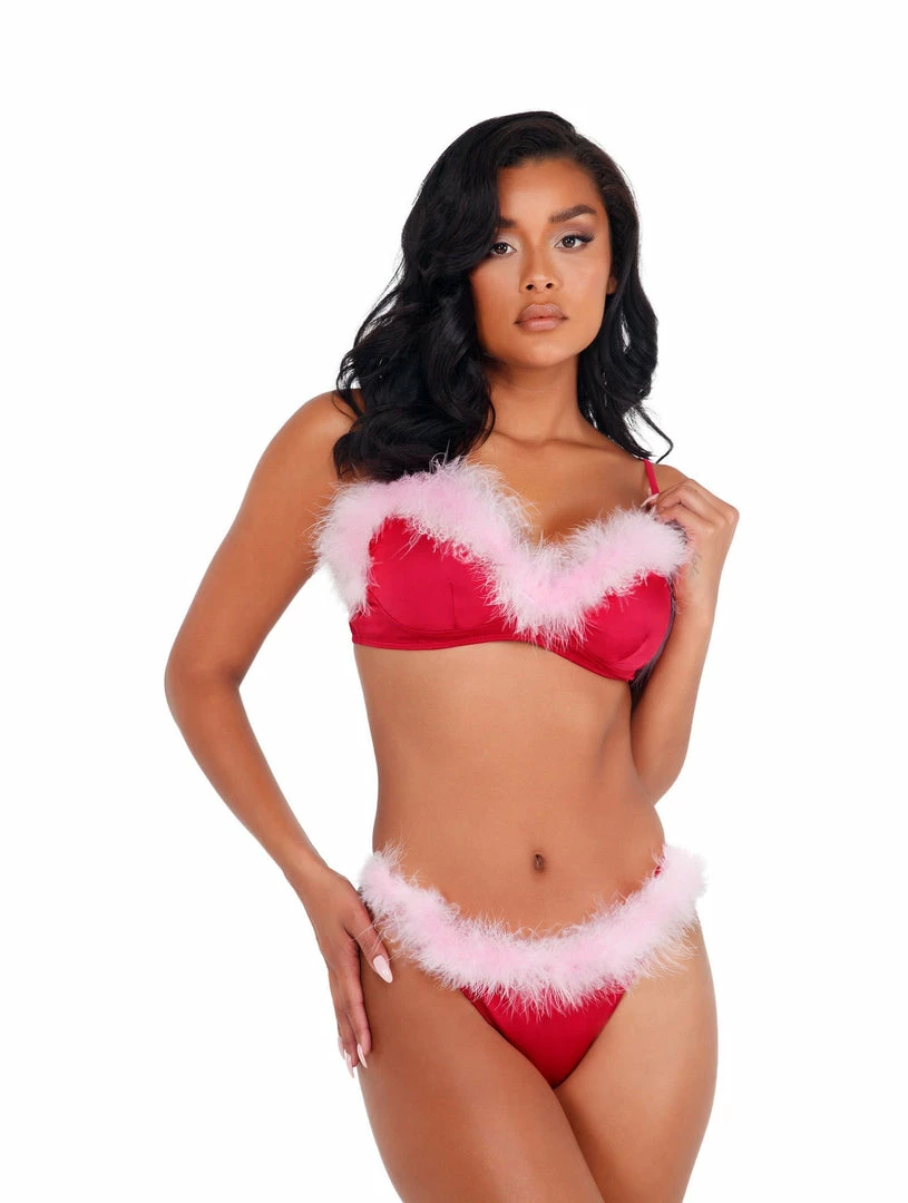 Roma Costume Marabou Satin Bra Set 3 Roma Costume Marabou Satin Bra Set