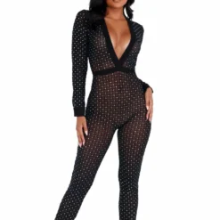 Roma Costume Sheer Glittered Bodysuit With Cuffs