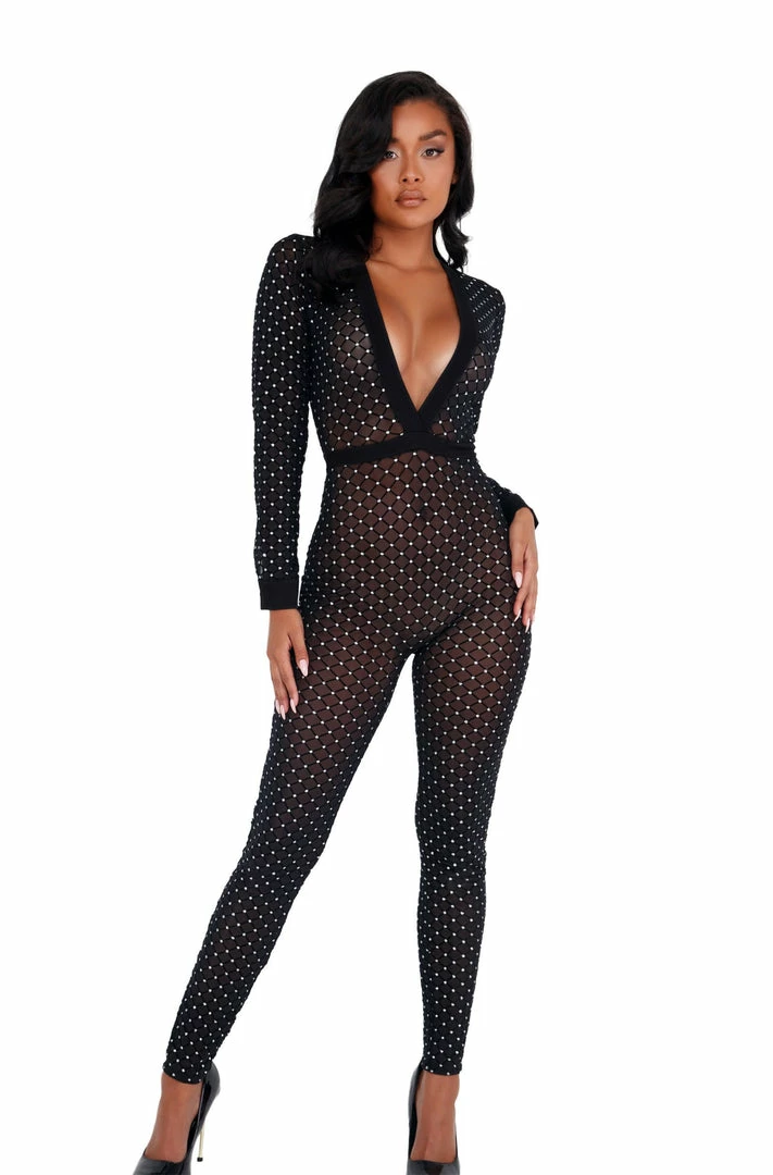 Roma Costume Sheer Glittered Bodysuit With Cuffs