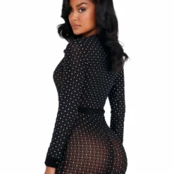 Roma Costume Sheer Glittered Bodysuit With Cuffs