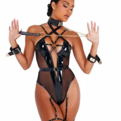 Roma Costume Tops Vinyl Strappy Bodysuit