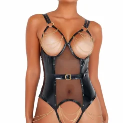 Roma Costume Vinyl Bodysuit With Chain Detail