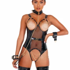 Roma Costume Vinyl Bodysuit With Chain Detail