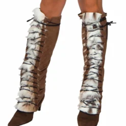 Roma Costume Fur And Suede Lace Up Leg Warmer