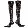 Ellie Shoes Faux Stretch Leather And Patent Thigh High With Ruching