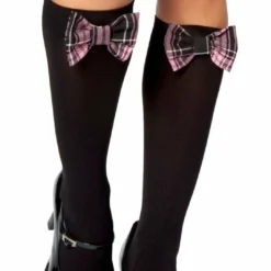 Roma Costume Knee High Stocking With Plaid Bows Hosiery