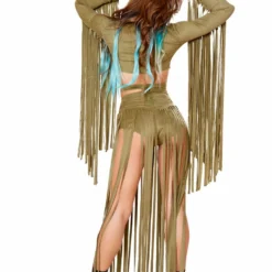 JValentine Olive Suede Long Fringe Shorts