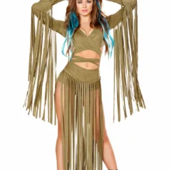 JValentine Olive Suede Long Fringe Shorts