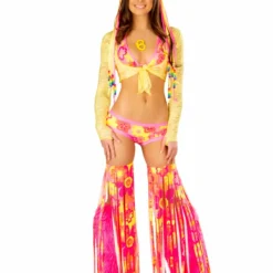 JValentine Rave Leg Warmers & Wraps Print Neon Flower Fringe Leggings