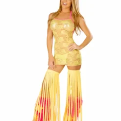 JValentine Lace Dress Yellow Pink CLOTHING