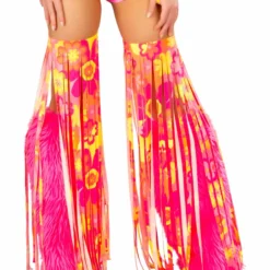 JValentine Rave Leg Warmers & Wraps Print Neon Flower Fringe Leggings