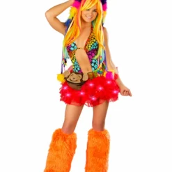 JValentine Rave Accessories Furry Rainbow Light Up Hood