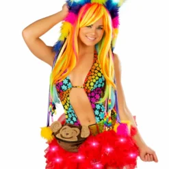 JValentine Rave Accessories Furry Rainbow Light Up Hood