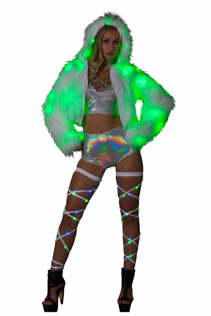 JValentine CLOTHING Light Up Fur Hooded Cropped Jacket 4 JValentine CLOTHING Light Up Fur Hooded Cropped Jacket
