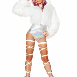 JValentine Cropped White Faux Fur Light Up Jacket