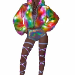JValentine CLOTHING Rainbow Sherbert Fur Light-Up Cropped Jacket