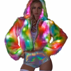 JValentine CLOTHING Rainbow Sherbert Fur Light-Up Cropped Jacket