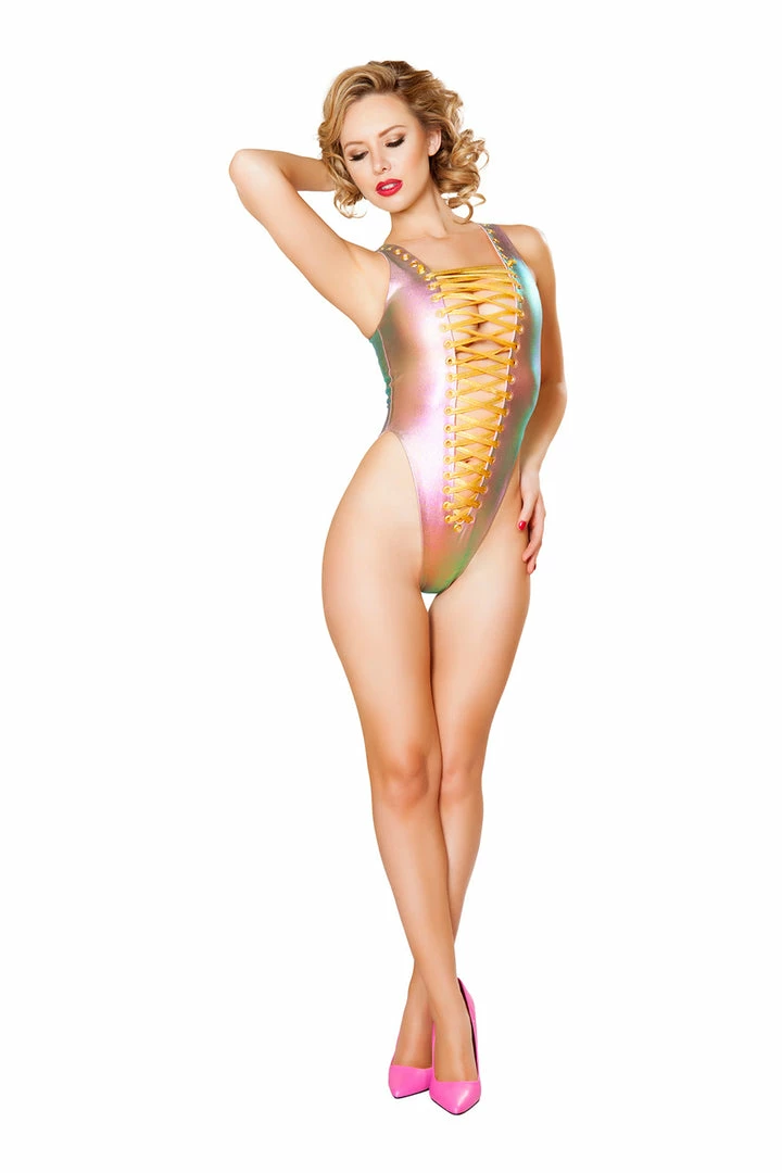 JValentine Tops Hologram Denim Lace-Up Bodysuit 3 JValentine Tops Hologram Denim Lace-Up Bodysuit