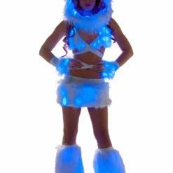 JValentine CLOTHING White Fur Light-up Skirt With Blue Lights