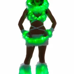 JValentine Rave Accessories White Fur Light-Up Infinity Hood With Green Lights 7 JValentine Rave Accessories White Fur Light-Up Infinity Hood With Green Lights