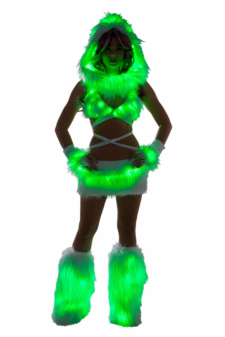 JValentine Rave Accessories White Fur Light-Up Infinity Hood With Green Lights 5 JValentine Rave Accessories White Fur Light-Up Infinity Hood With Green Lights