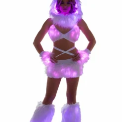 JValentine CLOTHING White Fur Light-up Wrap Top With Pink Lights