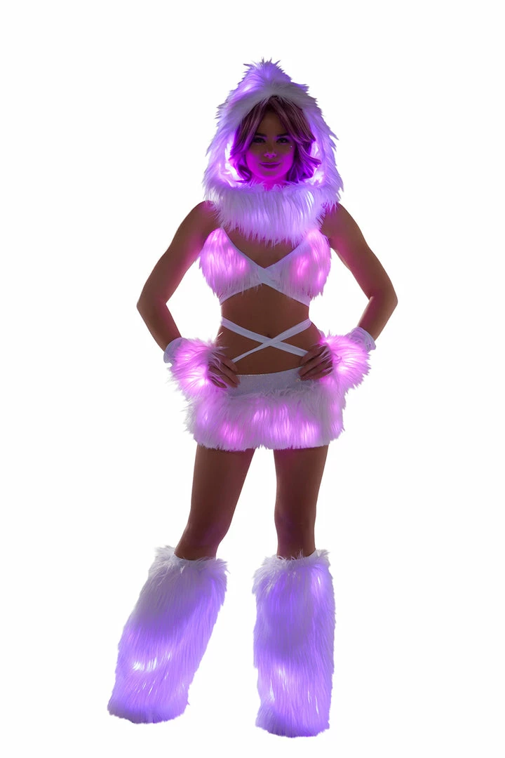 JValentine CLOTHING White Fur Light-up Wrap Top With Pink Lights 4 JValentine CLOTHING White Fur Light-up Wrap Top With Pink Lights