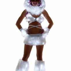 Girlielingerie.com White Fur Light-up Legwarmers With White Lights Rave Leg Warmers & Wraps