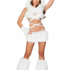 JValentine CLOTHING White Fur Light-up Skirt With Blue Lights