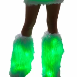 Girlielingerie.com White Fur Light-up Legwarmers With Green Lights