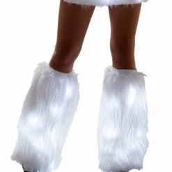 Girlielingerie.com White Fur Light-up Legwarmers With White Lights Rave Leg Warmers & Wraps