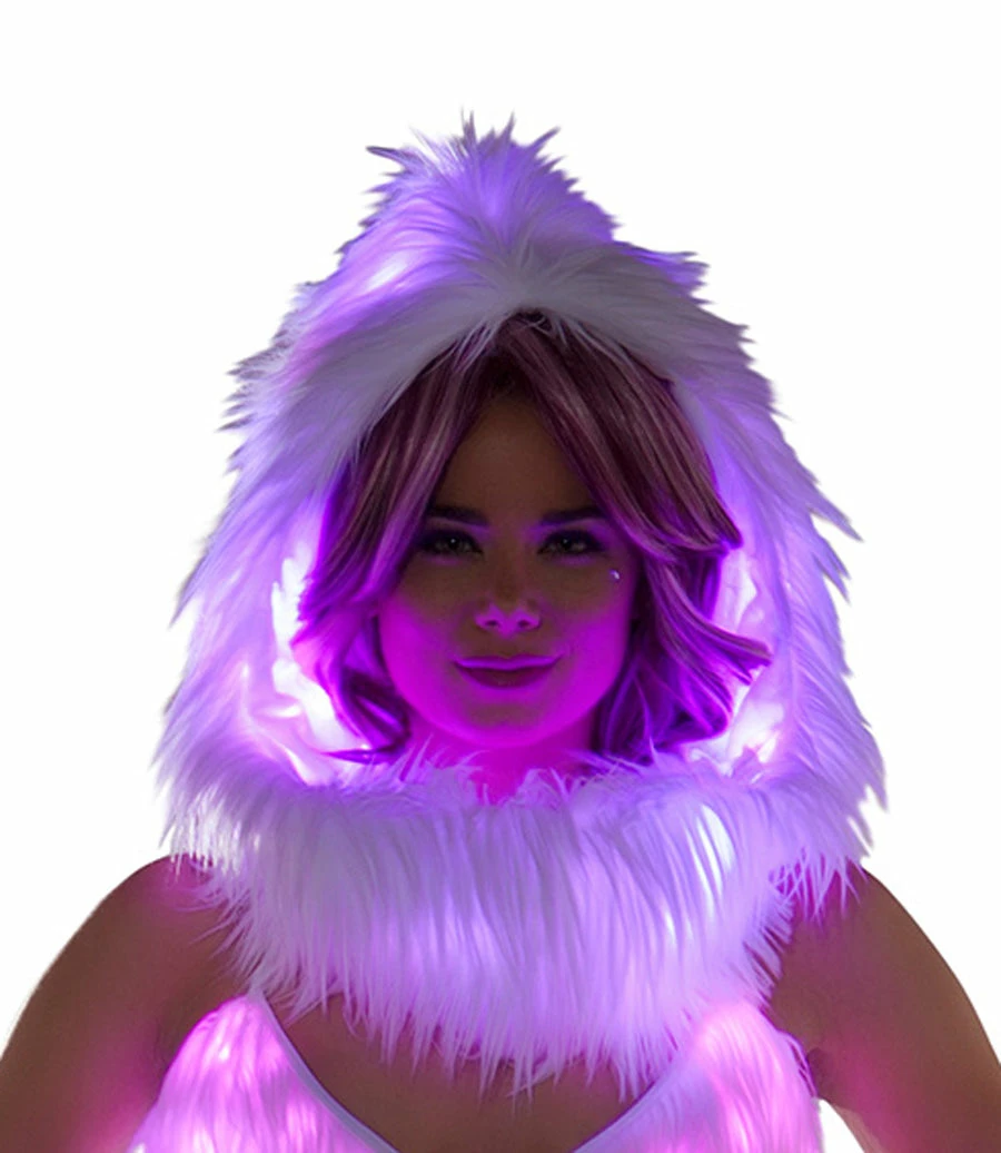JValentine White Fur Light-Up Infinity Hood With Pink Lights Rave Accessories 3 JValentine White Fur Light-Up Infinity Hood With Pink Lights Rave Accessories