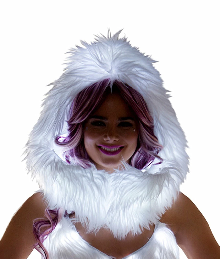 JValentine White Fur Light-Up Infinity Hood With White Lights Rave Accessories 3 JValentine White Fur Light-Up Infinity Hood With White Lights Rave Accessories
