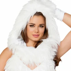 JValentine Rave Accessories White Fur Light-Up Infinity Hood With Green Lights