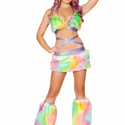 JValentine Rainbow Sherbet Fur Light-Up Skirt CLOTHING